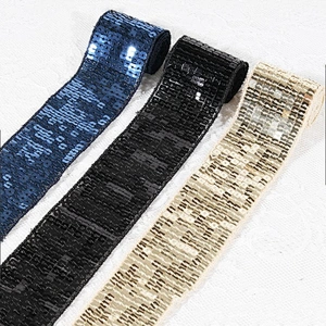 Blue Black Gold Sequin Decorative Ribbon For Garment