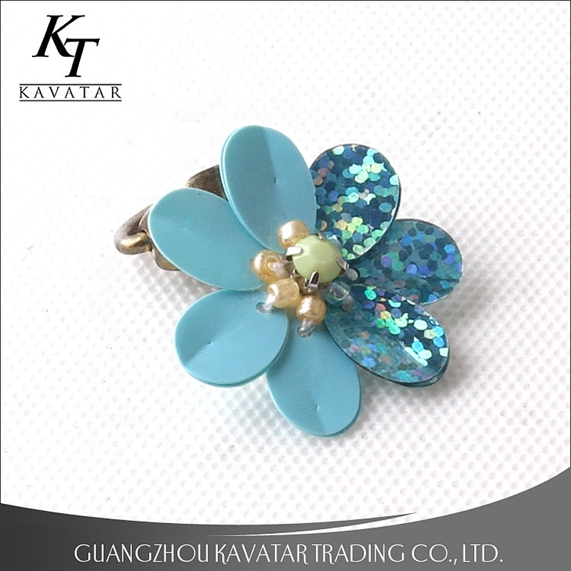 Kavatar Wholesale Blue Applique Sequins Flower Patch For Clothes