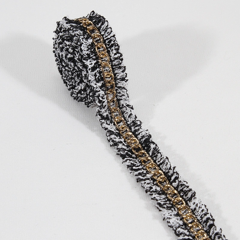 Cheap price wholesale polyester fringe tape trim with Copper chain