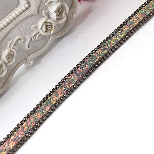 1cm hot fix tape with rhinestone hot fix trimming chain glitter trim for DIY garment dresses