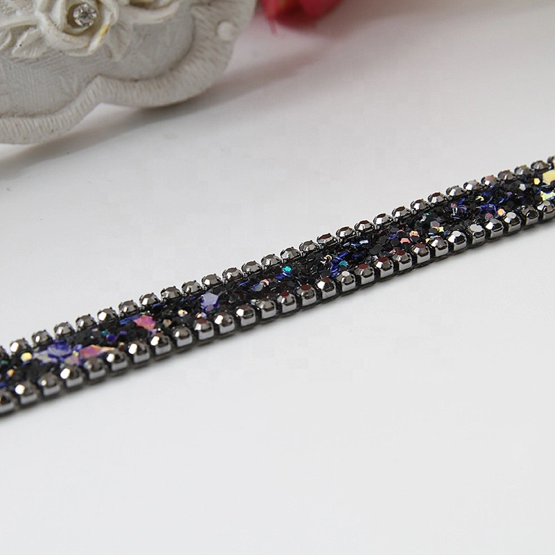 Decorative Copper rhinestone Chain edged hot fix trim motif designs