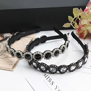 Wholesale Bead headband for women Crown Rhinestone Beaded Hairbands Korean headband Polyester headbands with buttons