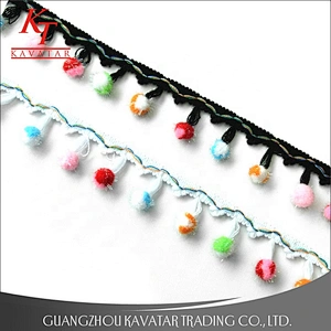 Kavatar Wholesale Colorful Fringe Decorative pompom Lace Trim