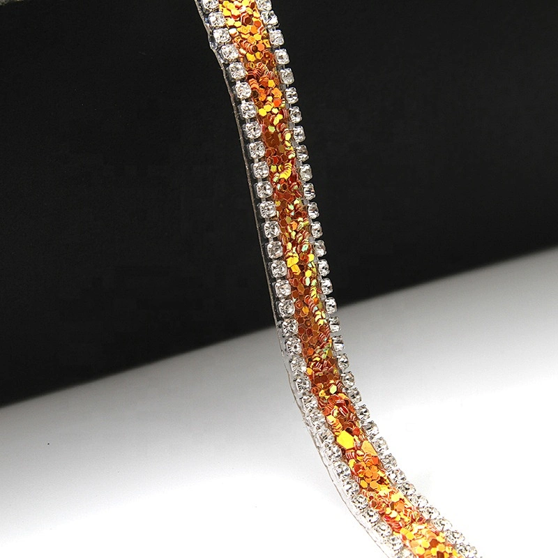 Kavatar Wholesale Hotfix trimming rhinestone hotfix banding gold Copper sequin rhinestone transfer tape iron trimming