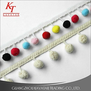 Kavatar Wholesale Colorful Fringe Decorative pompom Lace Trim