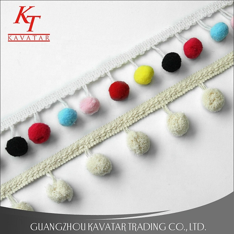 Kavatar Wholesale Colorful Fringe Decorative pompom Lace Trim