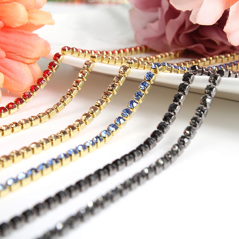 Kavatar Wholesale 16# 3.3mm width Necklace Rhinestone Chain Multi-color customization Rhinestone Chain Trim