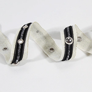 Wholesale white copper bead eyelet  trim tape with stud Design lace trims