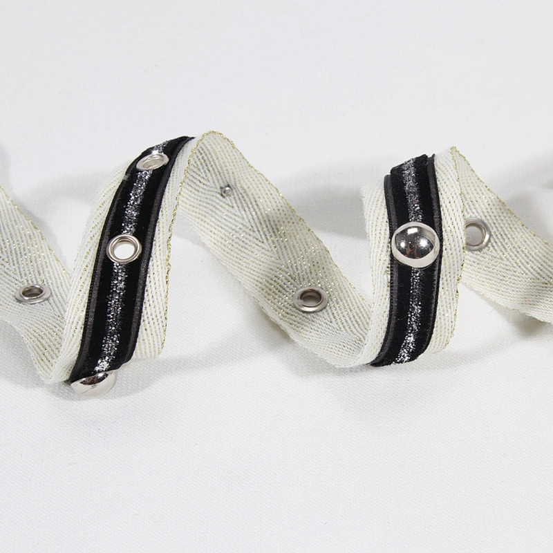 Wholesale white copper bead eyelet  trim tape with stud Design lace trims