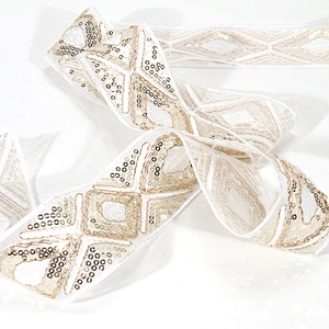 Handmade Gold Embroidery Cross Sequin Beaded Mesh Tape