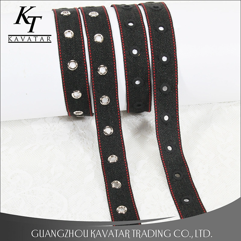 2017 new style red border eyelet lace trims for decorate jeans