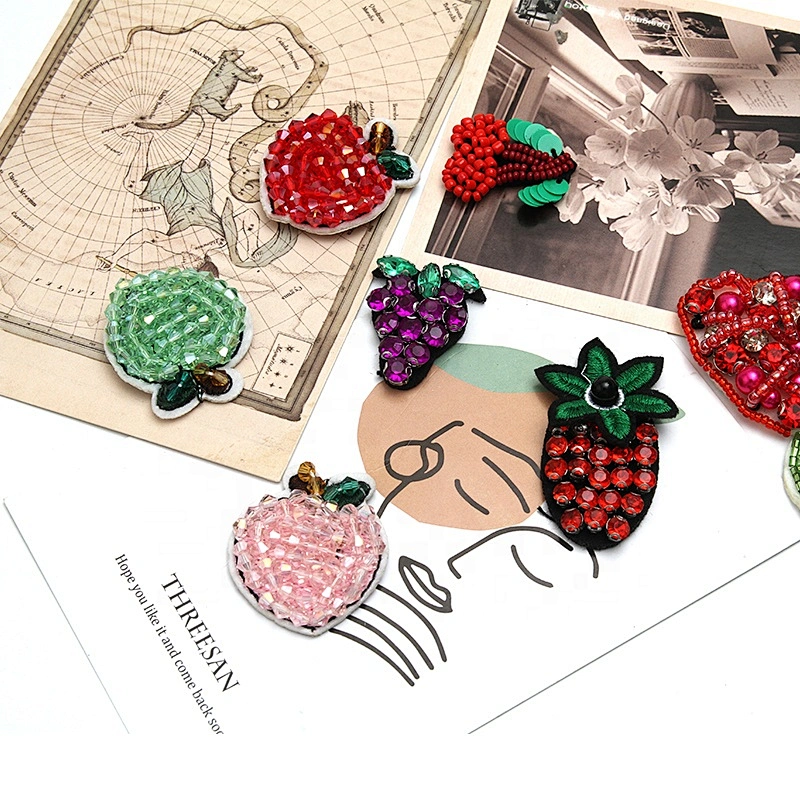 Christmas Cherry Flower Decorative Sew on Rhinestone Beaded Patches Wholesale patches for clothing