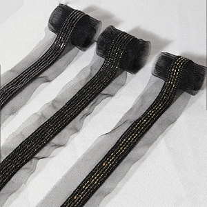 Custom High Quality Gold Sequin Black Polyester Lace Fabric Trim For Dress