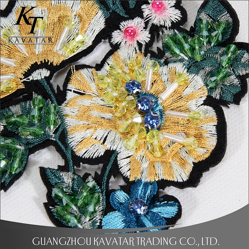 New arrival beaded crystal embroidery patches stick on jeans