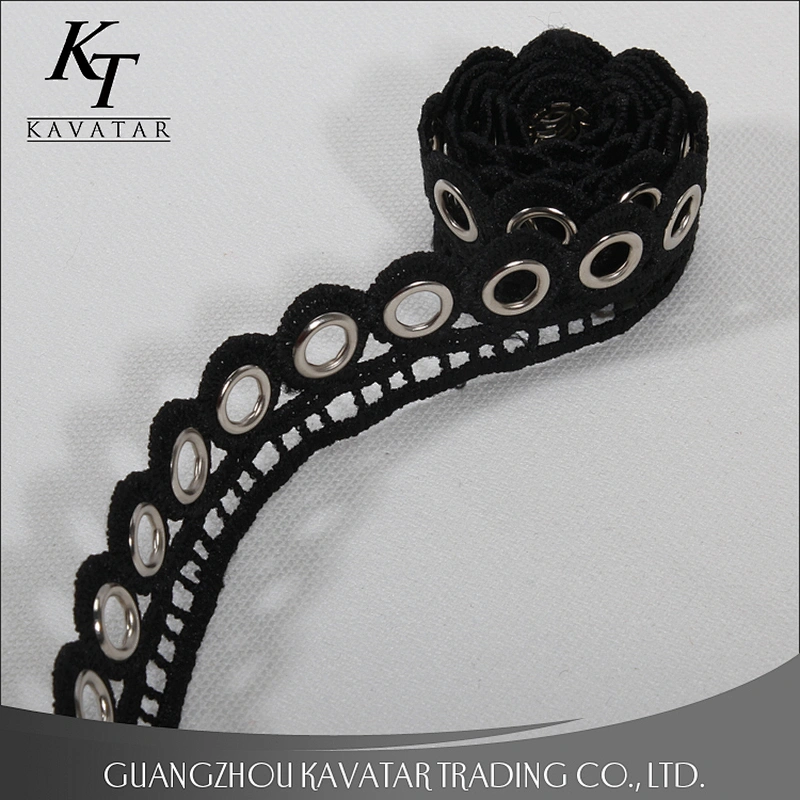 Special eyelet trim, made of eyelet and alloy/used for garment decoration