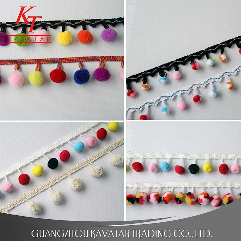 Kavatar Wholesale Colorful Fringe Decorative pompom Lace Trim