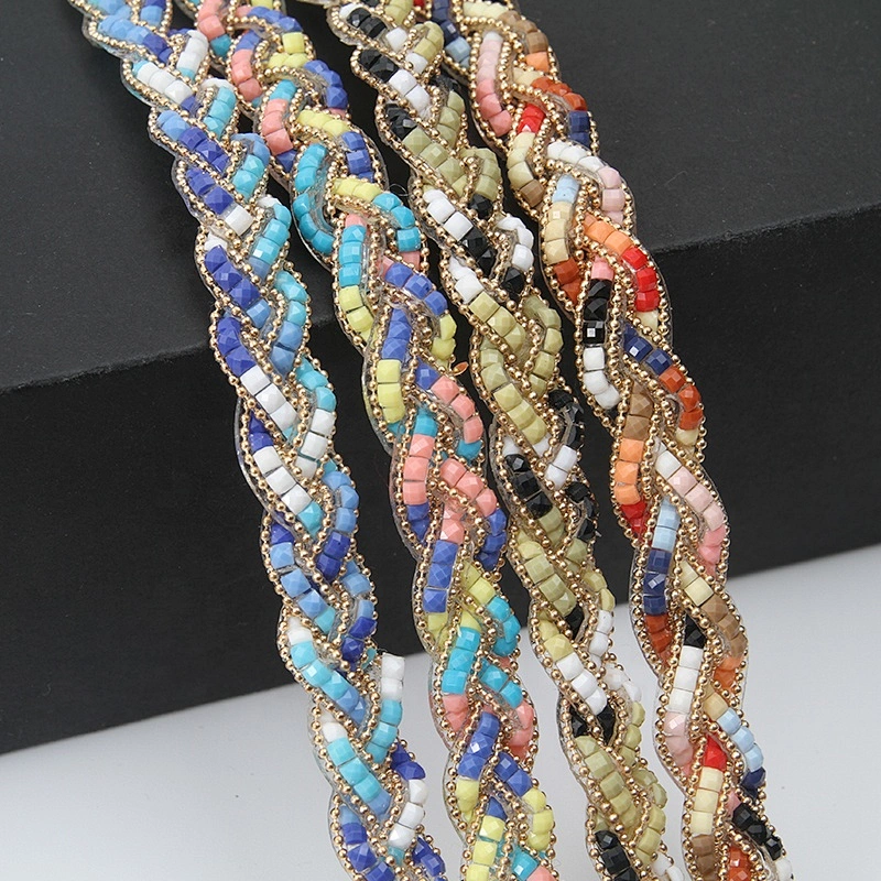 Kavatar new colorful  plait iron on rhinestone Trims for women clothing