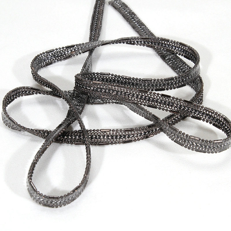 Black Acrylic Beads Edging Accessories Chained Hotfix Transfer Trimming for Garments Shoes