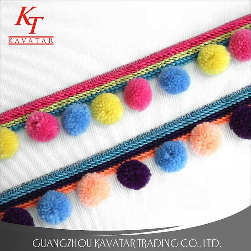 Kavatar Wholesale Multi Colors Sewing Hats Craft pompom Mini Bobble Ball Fringe Braid Lace Trimming