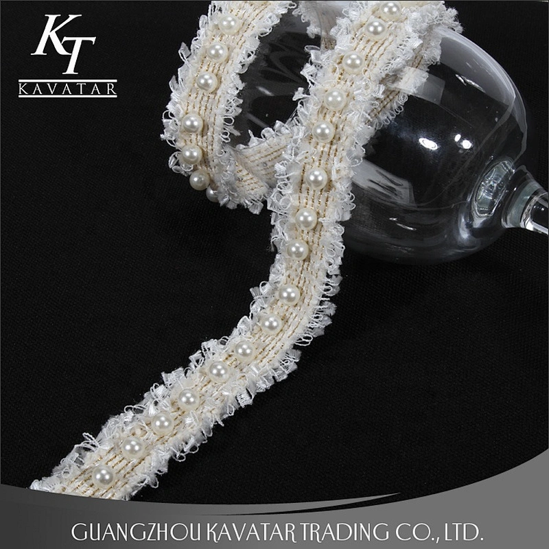 Fashion white webbing beaded pearl lace trim