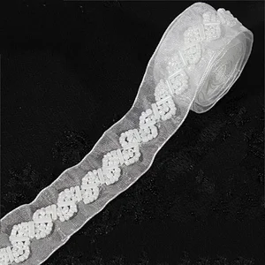 2.5cm width white beaded lace trim wholesale