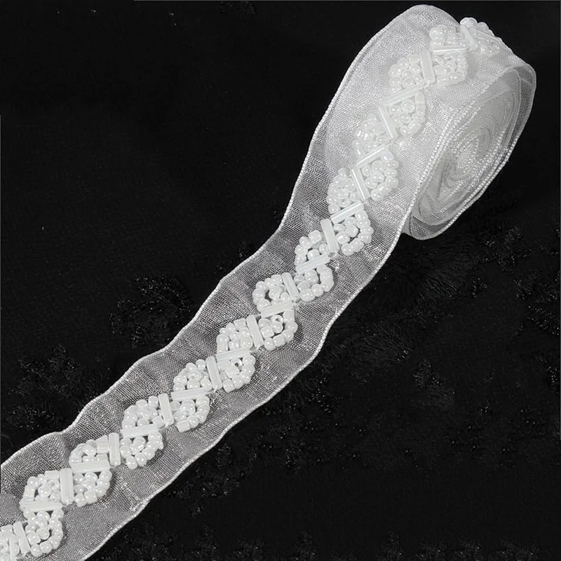 2.5cm width white beaded lace trim wholesale