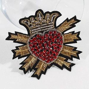 Beaded Crystal Red Diamond Heart Crown Patches
