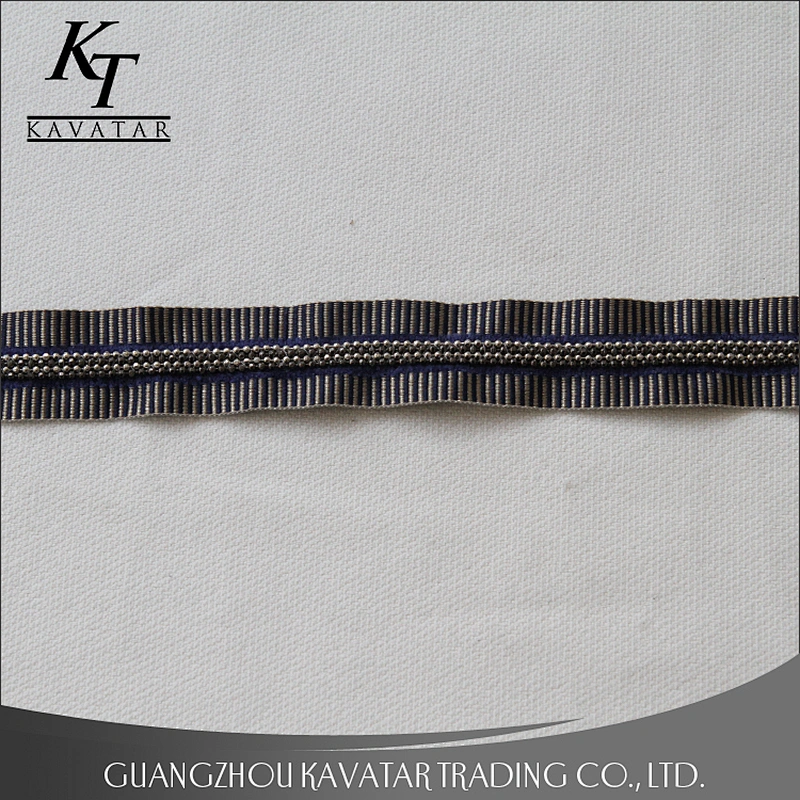 New design four rows mini Copper bead sew on polyester webbing tape trim for clothes