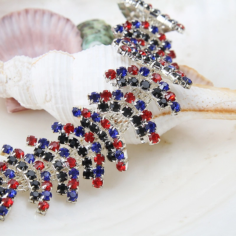 Smile Multicolor Clear Crystal Rhinestone Trims Chain Costume Applique Wholesale Rhinestone Chain Trim
