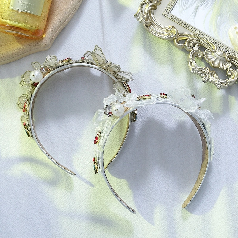 Euramerican Korean version of pure hand inlaid pearl gold butterfly gold embroidery hair hoop, hair accessories