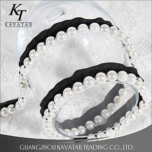 White Pearl Lace Decoration Ribbon Polyester Beaded Trim For Dress
