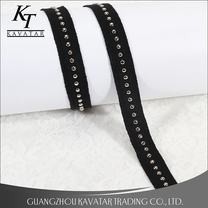 kavatar Accessories bead nail on polyester herringbone tape trim for decoration garment