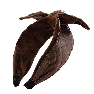 Korean version of winter plush leather bow party fashion headband  rhinestone headbands