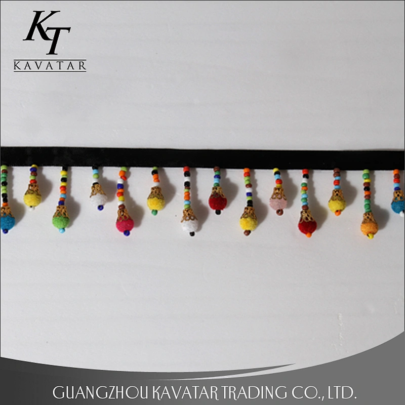 Fashion colorful beaded fringe,customized pom pom trim