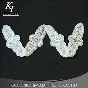 Handmade Rhinestone Beaded Applique Sew With Pearl For Wedding Dress