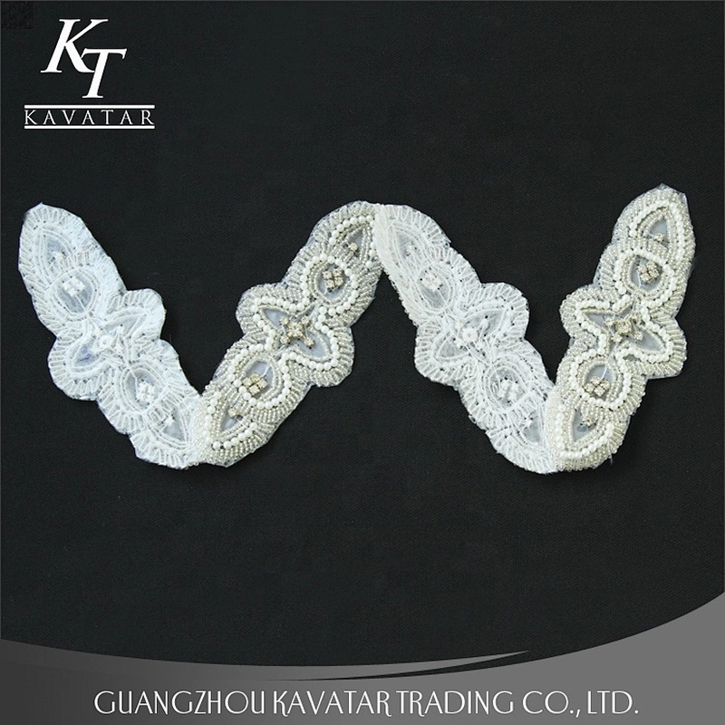 Handmade Rhinestone Beaded Applique Sew With Pearl For Wedding Dress