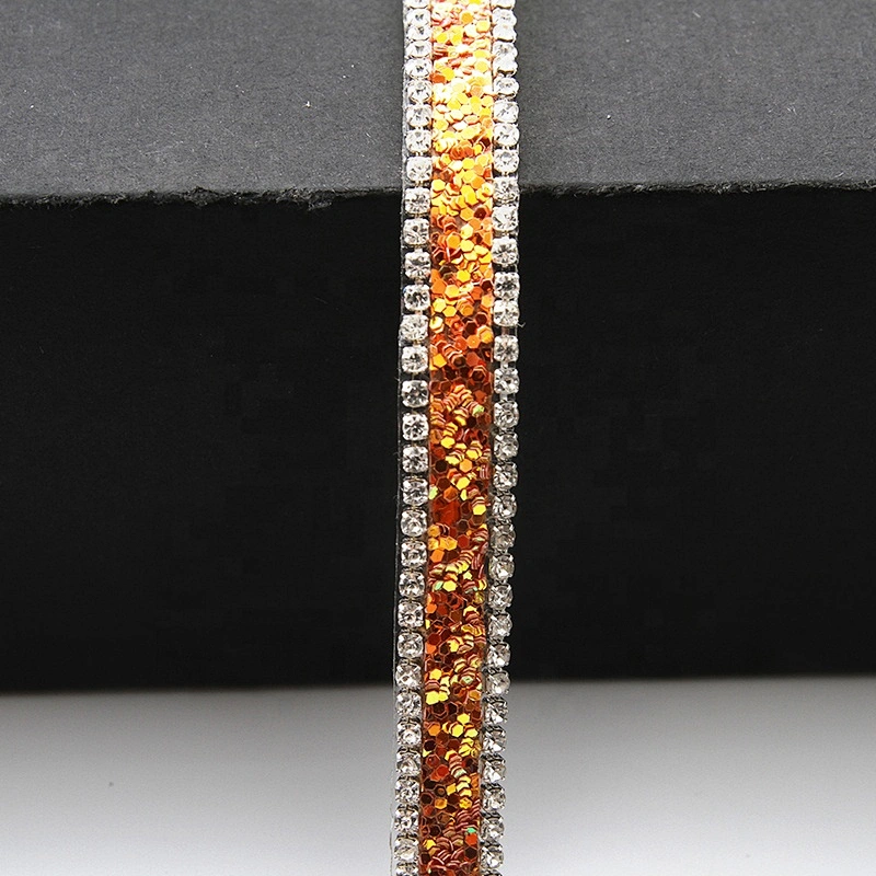 Kavatar Wholesale Hotfix trimming rhinestone hotfix banding gold Copper sequin rhinestone transfer tape iron trimming