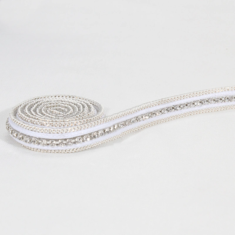 Bling Bling Decorative White Strips Accessories Beads Chain Decorated Hot Fix Rhinestone Transfer Motif Trim