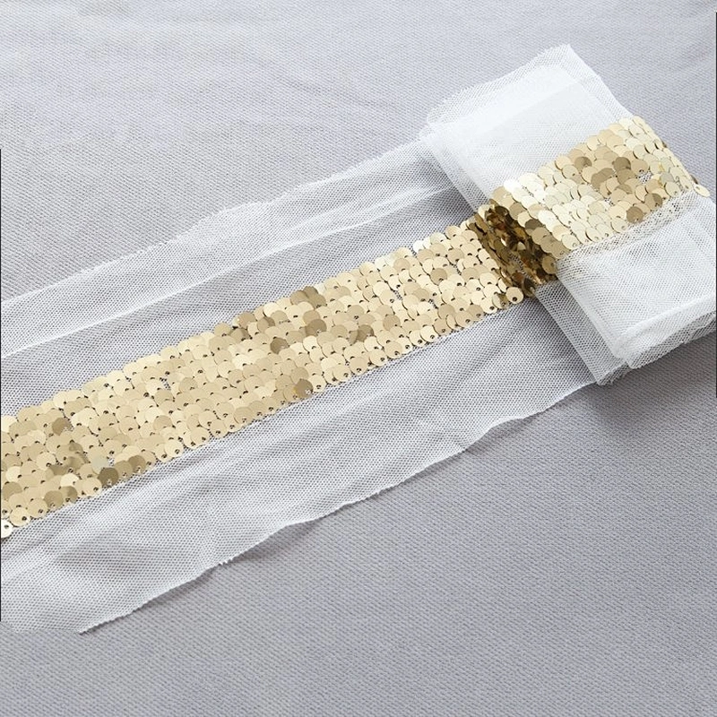 Fashionable Embroidery Sequin Mesh Lace Ribbon Trim For Garment