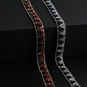 Kavatar Wholesale Accessories Chain Beaded Rhinestone Hotfix Trim Garment Accessory  Iron on Trims