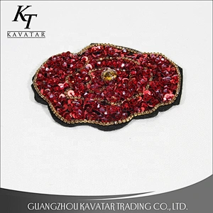 Kavatar Factory Excellent Sequin Applique Patch Embroidery With Rhinestones