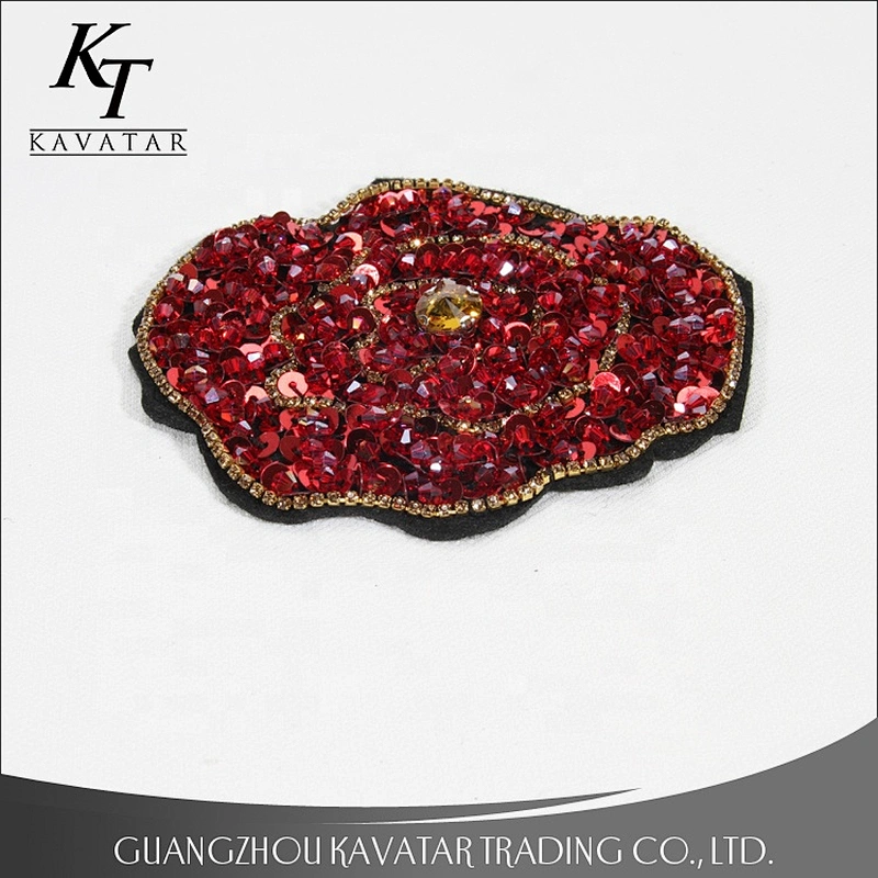 Kavatar Factory Excellent Sequin Applique Patch Embroidery With Rhinestones