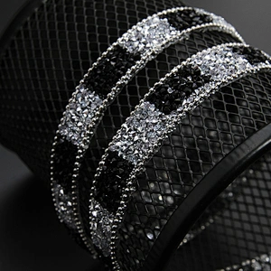 Kavatar Wholesale Hotfix motif designs Motif Rhinestones Glass DIY Weaved Ribbon Trim Iron on Trims