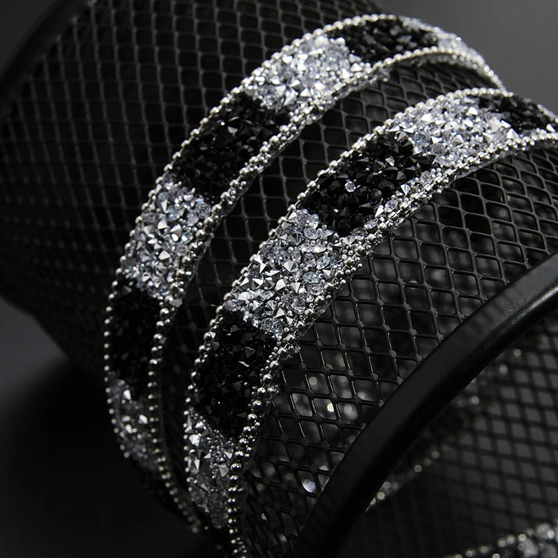 Kavatar Wholesale Hotfix motif designs Motif Rhinestones Glass DIY Weaved Ribbon Trim Iron on Trims