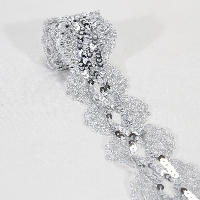 Gold Bridal Floral Pattern Embroidery Sequin Bridal Beaded  Trim