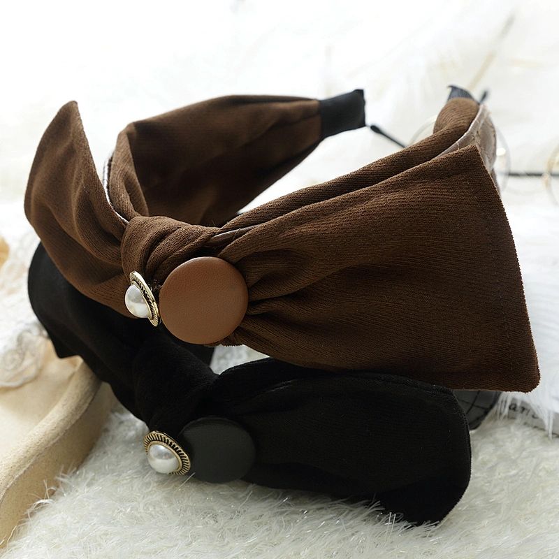 Korean version of winter plush leather bow party fashion headband  rhinestone headbands