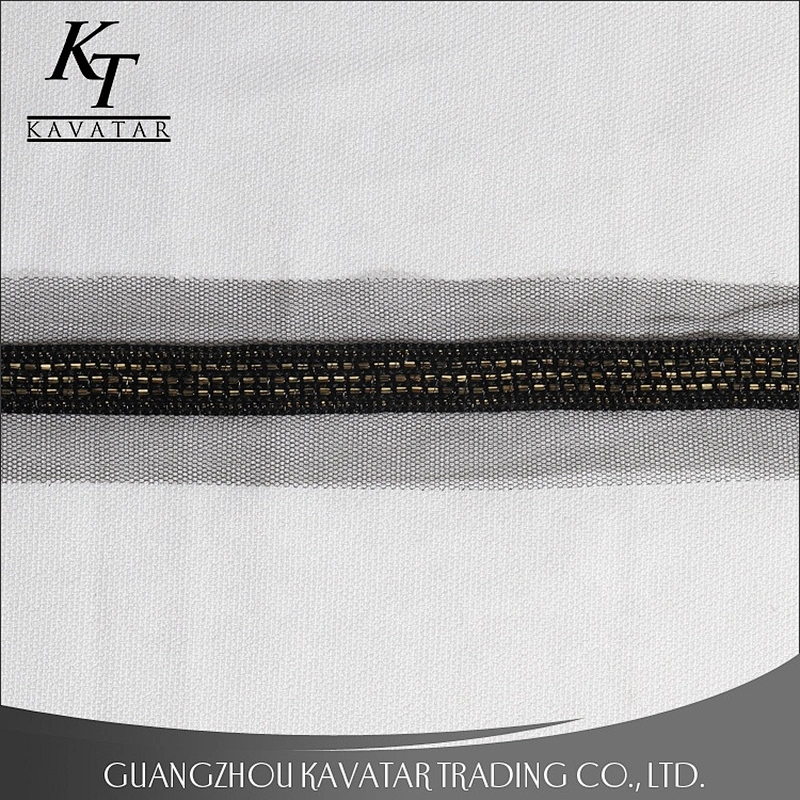 Custom High Quality Gold Sequin Black Polyester Lace Fabric Trim For Dress