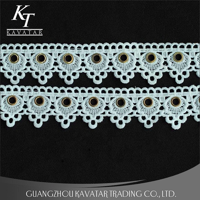 Latest Design White Polyester Eyelet Lace Trimming For Garment