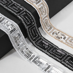 Handmade Chic Embroidery Gold Sequin Beaded Tulle Lace Trim For Wedding Dress
