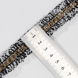 Cheap price wholesale polyester fringe tape trim with Copper chain